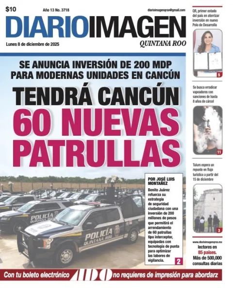 Portada de Diario Imagen Quintana Roo del lunes, 8 de diciembre de 2025