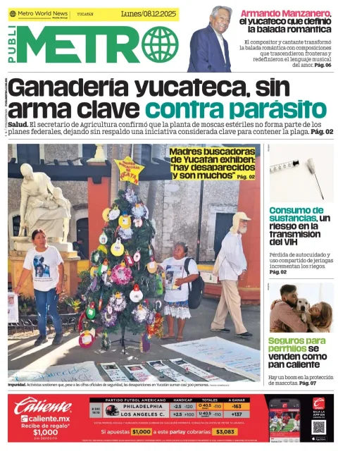 Portada de Publimetro Merida del lunes, 8 de diciembre de 2025