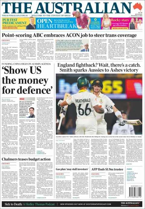 Portada de The Australian del lunes, 8 de diciembre de 2025