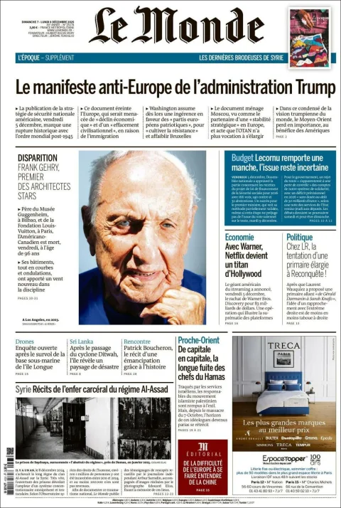 Portada de Le Monde del lunes, 8 de diciembre de 2025