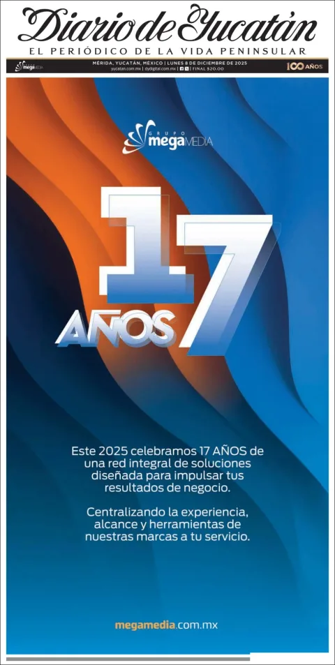 Portada de Diario de Yucatán del lunes, 8 de diciembre de 2025