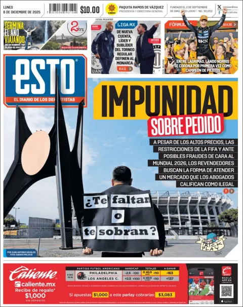 Portada de Esto del lunes, 8 de diciembre de 2025