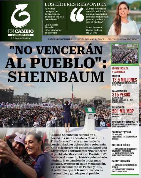 Portada de En Cambio - Quintana Roo (portada) del lunes, 8 de diciembre de 2025