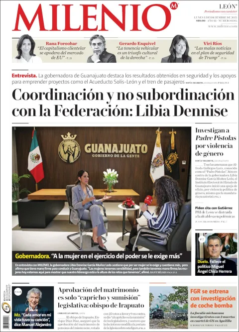 Portada de Milenio Leon del lunes, 8 de diciembre de 2025