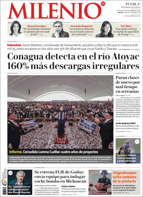 Portada de Milenio Puebla del lunes, 8 de diciembre de 2025