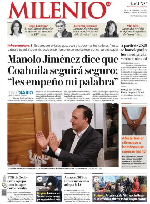 Portada de Milenio Laguna del lunes, 8 de diciembre de 2025