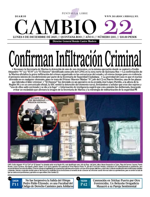 Portada de Diario Cambio 22 (portada) del lunes, 8 de diciembre de 2025