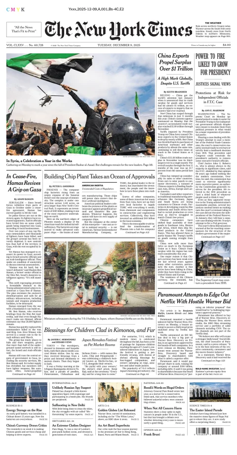 Portada de The New York Times (national) del martes, 9 de diciembre de 2025