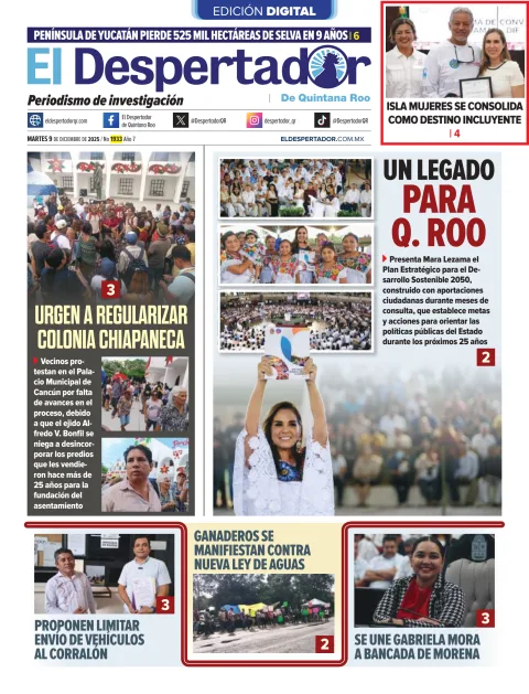 Portada de El Despertador de Quintana Roo del martes, 9 de diciembre de 2025