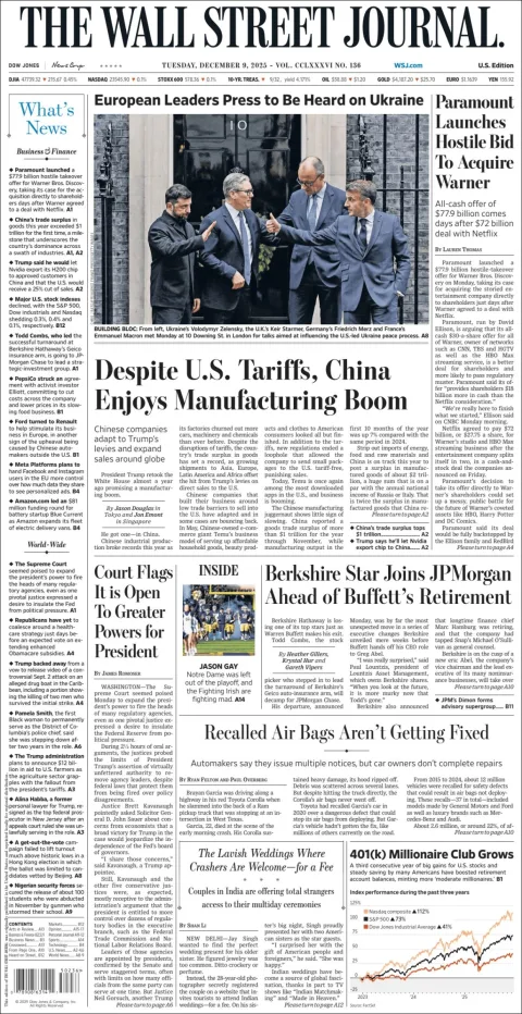 Portada de The Wall Street Journal