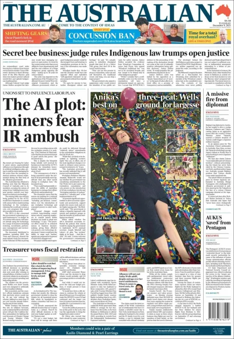 Portada de The Australian del martes, 9 de diciembre de 2025