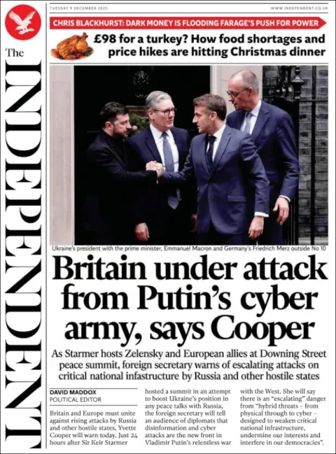 Portada de The Independent del martes, 9 de diciembre de 2025