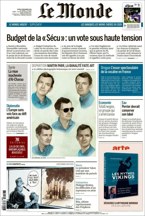 Portada de Le Monde del martes, 9 de diciembre de 2025