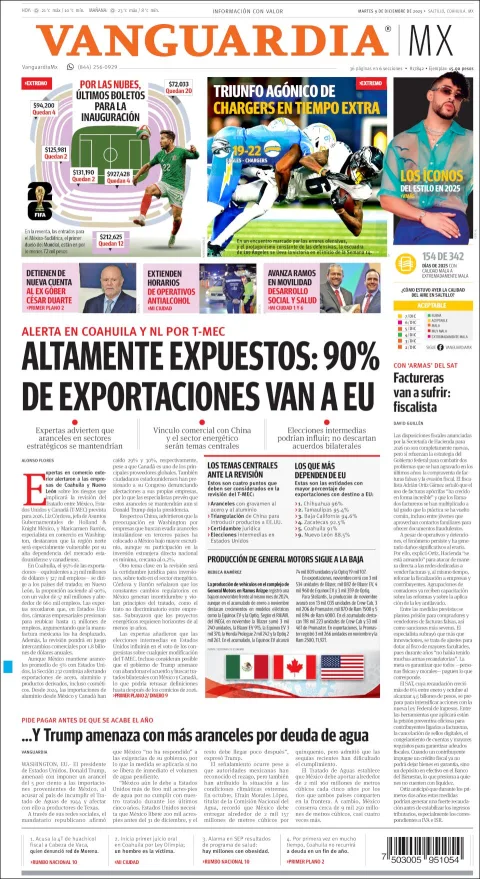 Portada de Vanguardia del martes, 9 de diciembre de 2025