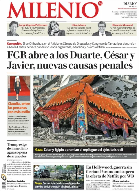 Portada de Milenio del martes, 9 de diciembre de 2025