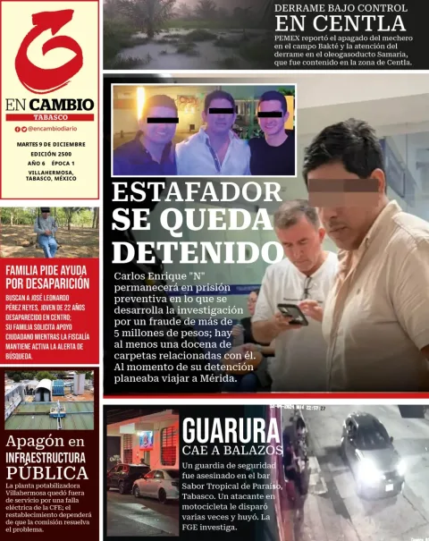 Portada de En Cambio - Tabasco (contraportada) del martes, 9 de diciembre de 2025