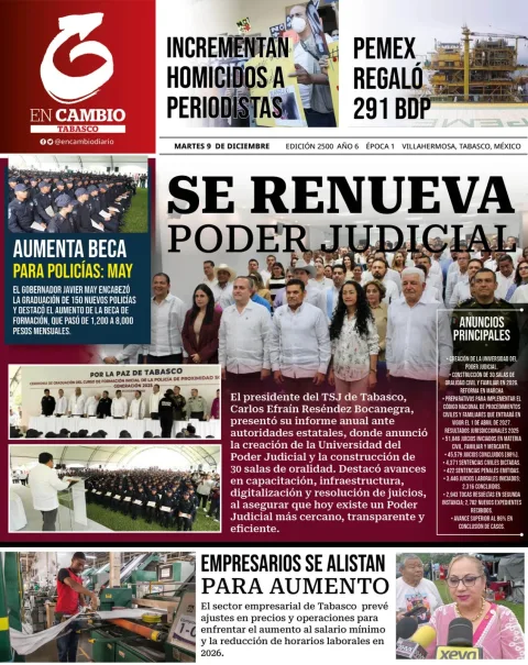 Portada de En Cambio - Tabasco (portada) del martes, 9 de diciembre de 2025
