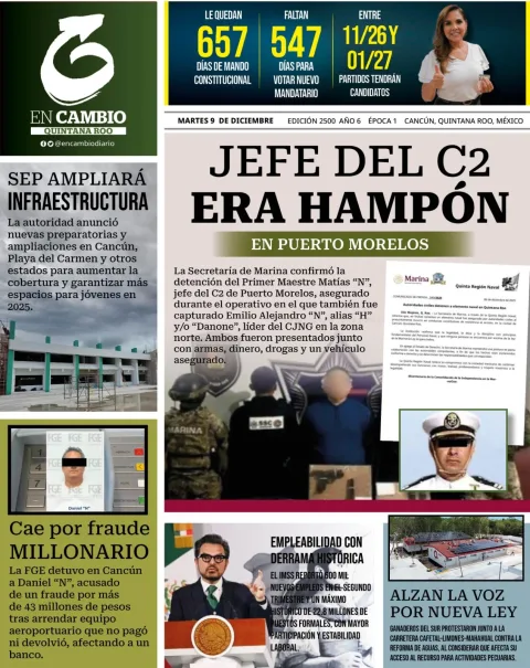 Portada de En Cambio - Quintana Roo (portada) del martes, 9 de diciembre de 2025