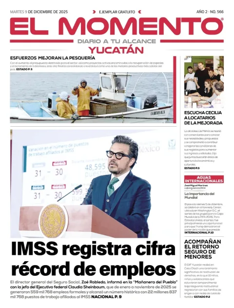 Portada de El Momento Yucatan del martes, 9 de diciembre de 2025