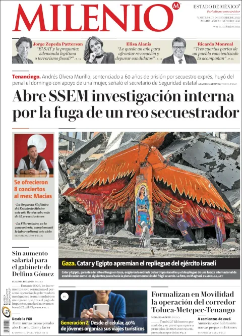 Portada de Milenio Edo de Mexico del martes, 9 de diciembre de 2025