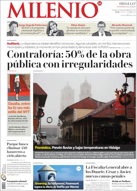 Portada de Milenio Hidalgo del martes, 9 de diciembre de 2025