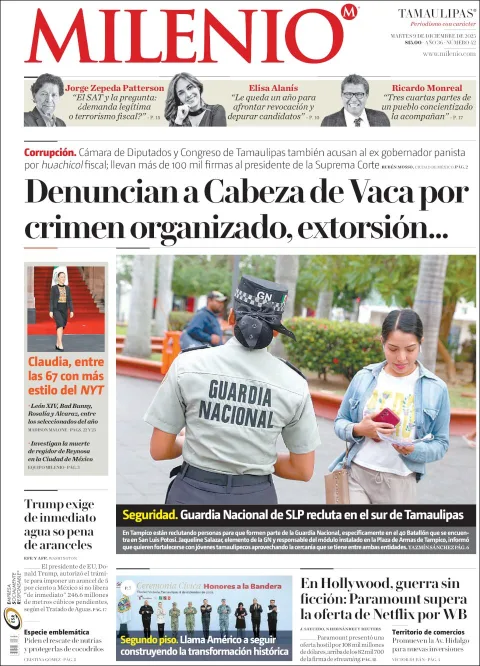 Portada de Milenio Tamaulipas del martes, 9 de diciembre de 2025