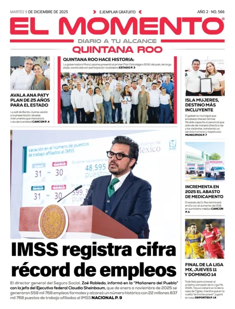 Portada de El Momento Quintana Roo del martes, 9 de diciembre de 2025