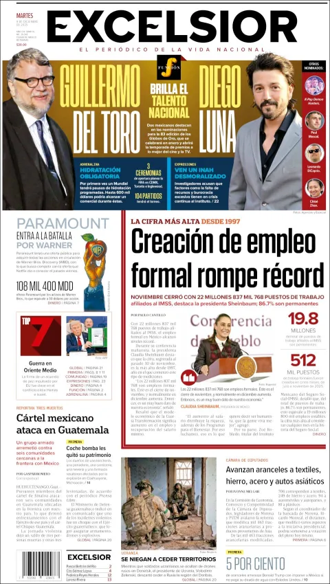 Portada de Excelsior del 2025-12-09