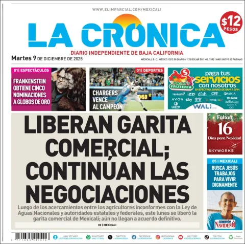 Portada de La Cronica del martes, 9 de diciembre de 2025