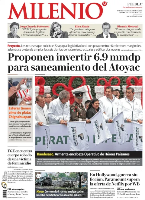Portada de Milenio Puebla del martes, 9 de diciembre de 2025