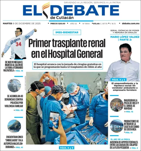 Portada de El Debate de Culiacan del martes, 9 de diciembre de 2025