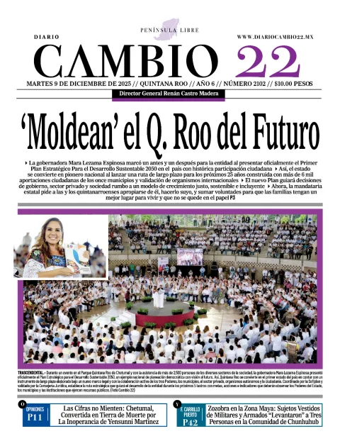 Portada de Diario Cambio 22 (portada) del martes, 9 de diciembre de 2025
