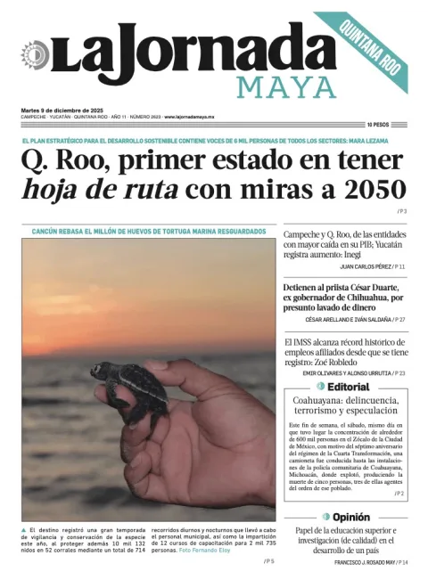 Portada de La Jornada Maya Quintana Roo del martes, 9 de diciembre de 2025