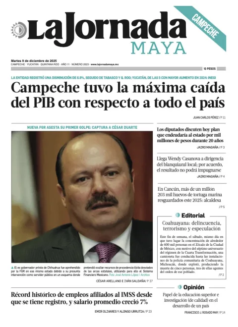 Portada de La Jornada Maya Campeche del martes, 9 de diciembre de 2025
