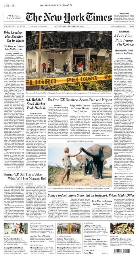 Portada de The New York Times (national) del miércoles, 10 de diciembre de 2025