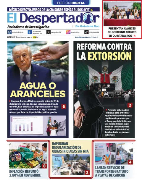 Portada de El Despertador de Quintana Roo del miércoles, 10 de diciembre de 2025