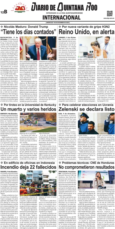 Portada de Diario de Quintana Roo (contra Portada) del miércoles, 10 de diciembre de 2025
