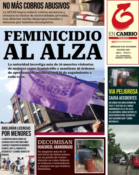 Portada de En Cambio - Tabasco (contraportada) del miércoles, 10 de diciembre de 2025