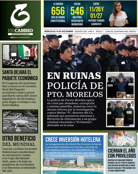 Portada de En Cambio - Quintana Roo (portada) del miércoles, 10 de diciembre de 2025