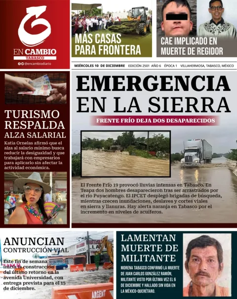 Portada de En Cambio - Tabasco (portada) del miércoles, 10 de diciembre de 2025