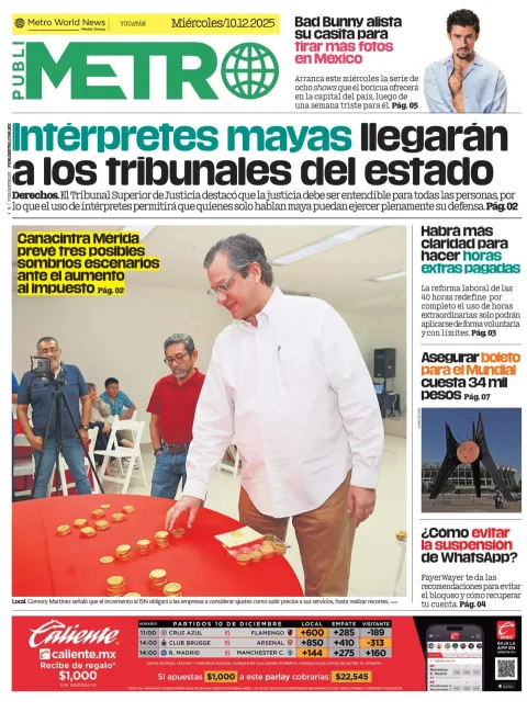 Portada de Publimetro Merida del miércoles, 10 de diciembre de 2025