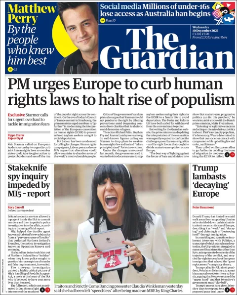 Portada de The Guardian (reino Unido) del miércoles, 10 de diciembre de 2025
