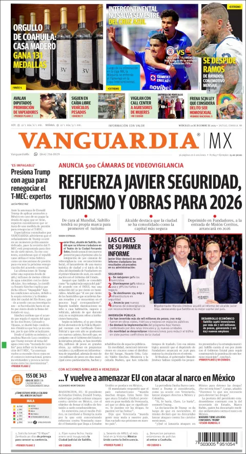 Portada de Vanguardia del miércoles, 10 de diciembre de 2025