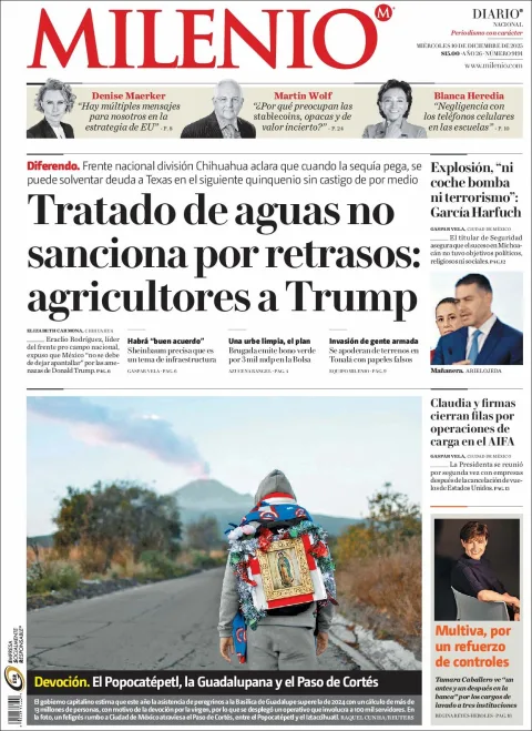Portada de Milenio del miércoles, 10 de diciembre de 2025