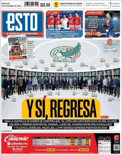Portada de Esto del miércoles, 10 de diciembre de 2025