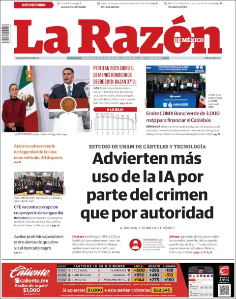 Portada de La Razon del miércoles, 10 de diciembre de 2025