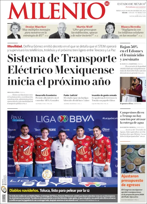Portada de Milenio Edo de Mexico del miércoles, 10 de diciembre de 2025