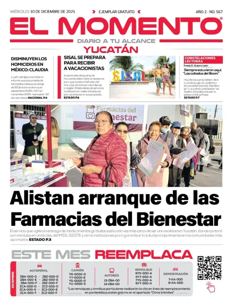 Portada de El Momento Yucatan del miércoles, 10 de diciembre de 2025