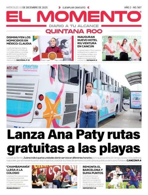 Portada de El Momento Quintana Roo del miércoles, 10 de diciembre de 2025