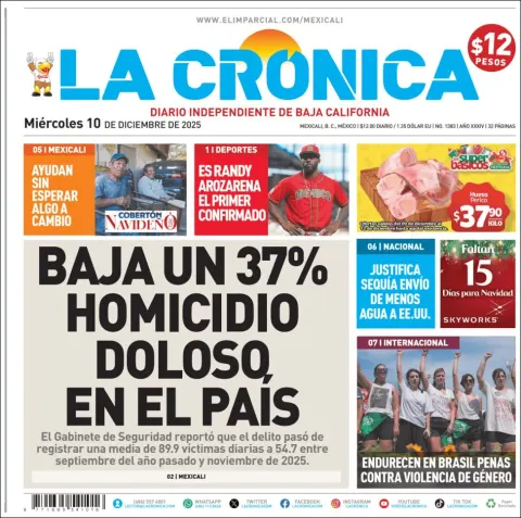 Portada de La Cronica del miércoles, 10 de diciembre de 2025